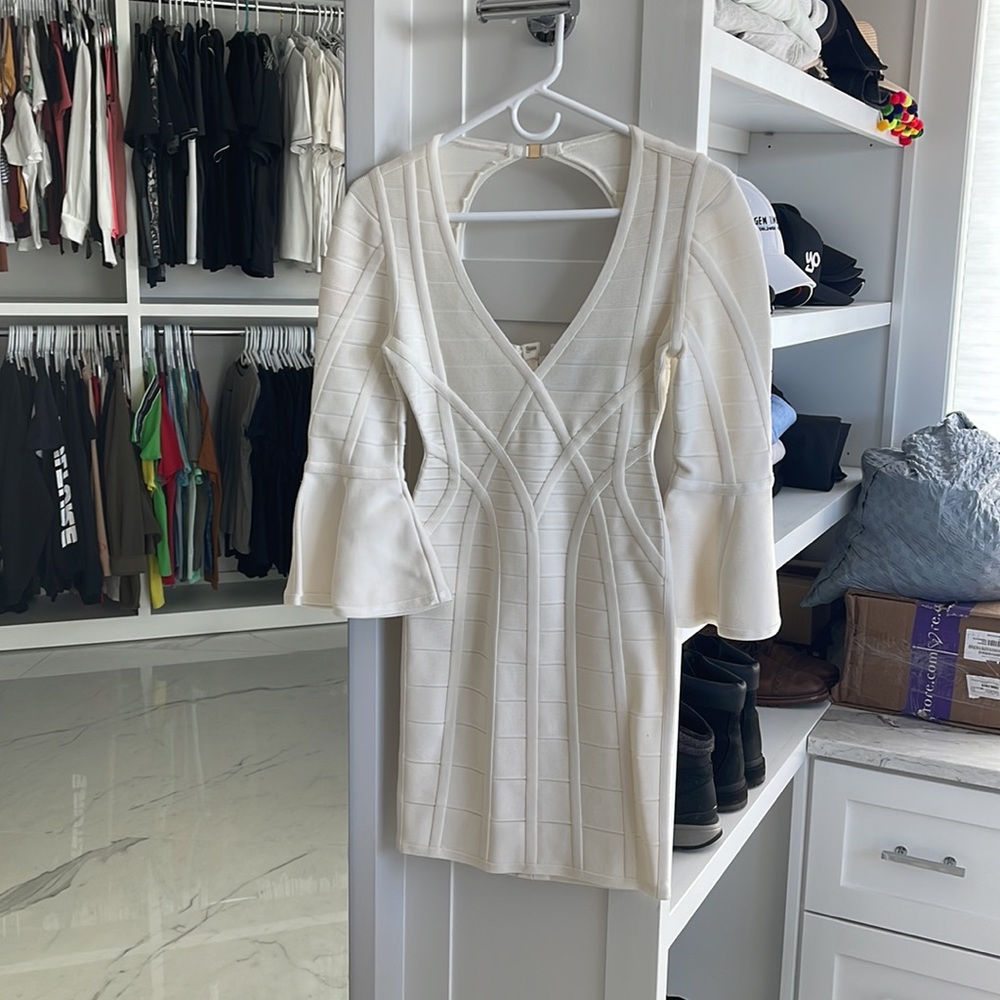 Herve Leger White mini dress - fluted arms